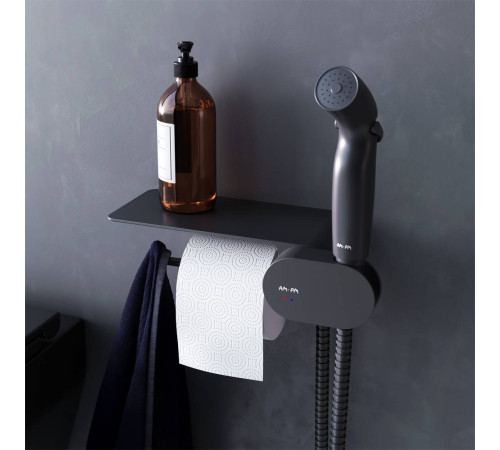 Смеситель встраиваемый с гигиеническим душем и полкой AM.PM Like черный матовый F0202622