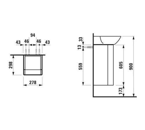 Тумба с раковиной подвесная Laufen INO 28x31x60.5 см 1 дверца SX темный орех 4.2530.1.030.171.1/8.1530.1.000.104.1