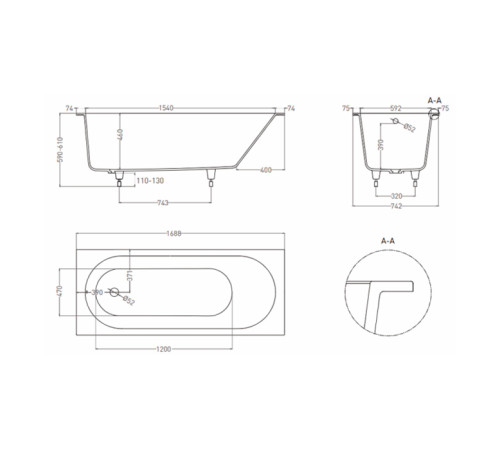 Ванна встраиваемая Salini LOFO 170х75 см Solid Surface белый матовый UM12222