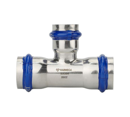 Тройник раструбный переходный Varmega Inox Press 22х18х22 мм VM719221822