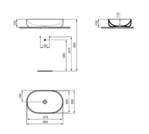 Раковина накладная Ideal Standard i.life O овальная 60x38 см белая T573101