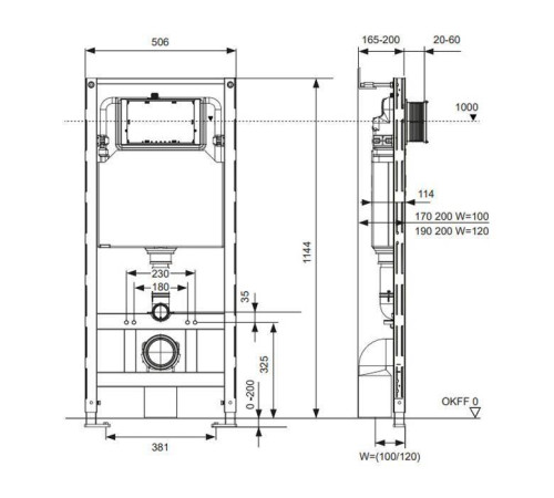 Застенный модуль для унитаза TECE TECEspring 112 см с креплением S300300