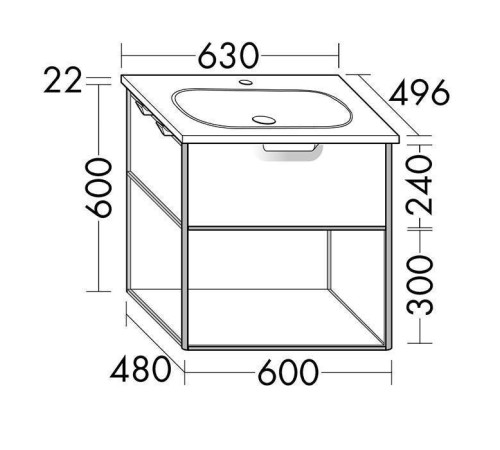 Комплект мебели Burgbad Vry 63х49.6х60 см подвесной белый матовый SGUJ063F6019GO253C001
