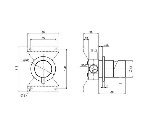 Смеситель для душа встраиваемый QuadroDesign Source на 1 потребитель brushed stainless steel 1343.00AS