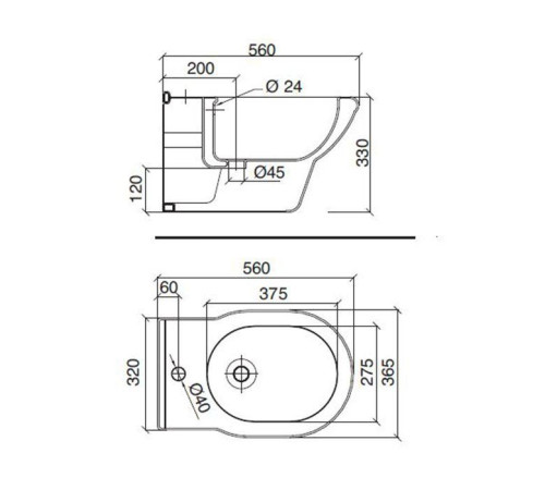 Биде подвесное Sbordoni Neoclassica 36.5х56 см 1 отверстие белое 5306*1