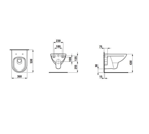 Унитаз подвесной Laufen Pro 53x36x34.5 см безободковый белый 8.2096.0.000.000.1