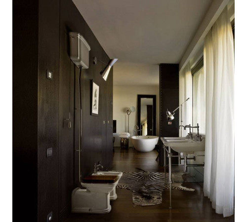 Унитаз пристенный удлиненный Kerasan Waldorf с высоким бачком белый/хром 411601/418001/754590/760390/757390