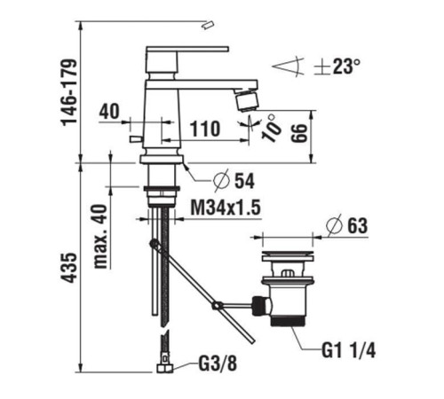 Смеситель для биде Laufen The New Classic с донным клапаном хром HF900510100000