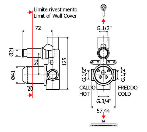 Внутренняя часть смесителя для душа Plumberia Selection IXO 2 выхода белый матовый INT0036BO