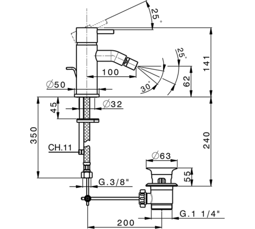 Смеситель для биде Cisal Less New однорычажный черный матовый LN00055040