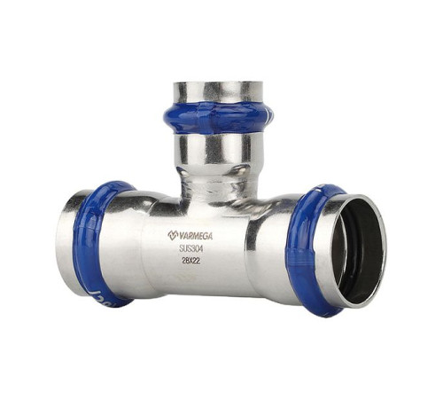 Тройник раструбный переходный Varmega Inox Press 22х18х22 мм VM719221822