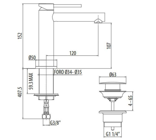 Смеситель для раковины Gattoni Circle One на 1 отверстие с донным клапаном хром 9042/90C0