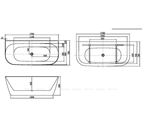 Ванна акриловая Allen Brau Priority 3 пристенная 1700х780 мм белый матовый 2.31003.21