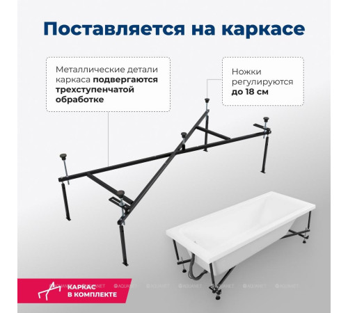 Ванна акриловая Aquanet Bright 180x70 см с каркасом и сливом-переливом 00216662