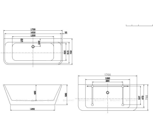 Ванна акриловая Aquanet Family Perfect 1700x750 мм со сливом-переливом белый глянец 13775-GW