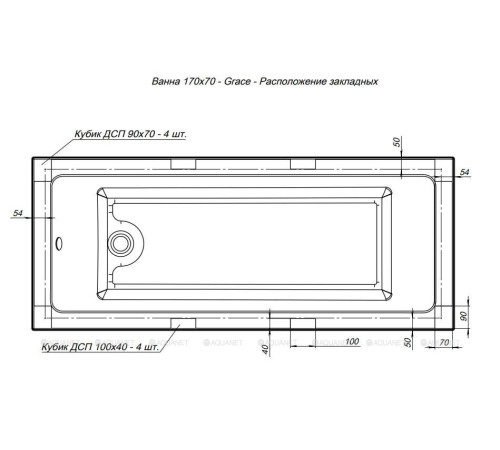 Акриловая ванна Aquanet GRACE 170x70 см в комплекте 00312653