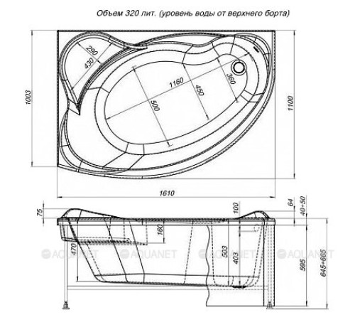 Акриловая ванна Aquanet JAMAICA 160x100 L левая 00203986