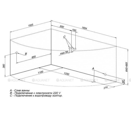 Акриловая ванна Aquanet JAMAICA 160x100 L левая 00203986