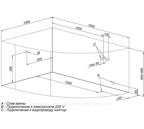 Ванна акриловая Aquanet Mayorca 150x100 L левая в комплекте 00205403