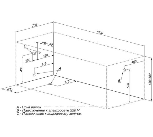 Ванна акриловая Aquanet Viola 180x75 см 00242744