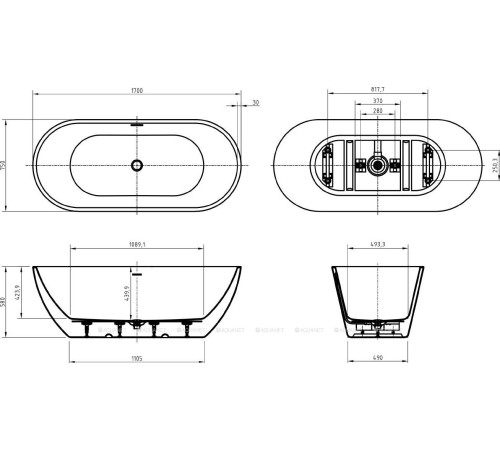 Ванна акриловая BelBagno UNO BB701-1700-750-K отдельностоящая 170x75 см BB701-1700-750-K