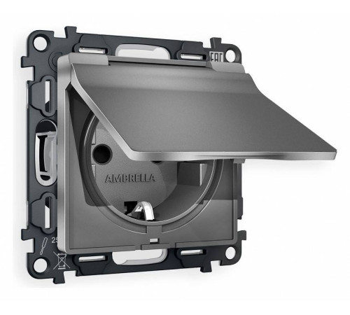 Розетка с заземлением и со шторкой, без рамки с крышкой Ambrella Volt Quant MA658010