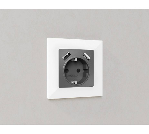 Розетка с заземлением и со шторкой и 2хUSB type A, без рамки Ambrella Volt Quant MA659010