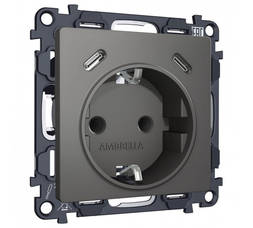 Розетка с заземлением и 2хUSB type C, без рамки Ambrella Volt ALFA MA660510