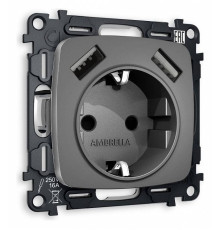 Розетка с заземлением и 2хUSB type A, без рамки Ambrella Volt Quant MO659010