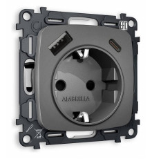 Розетка с заземлением и 2хUSB type A и C, без рамки Ambrella Volt Quant MO660010