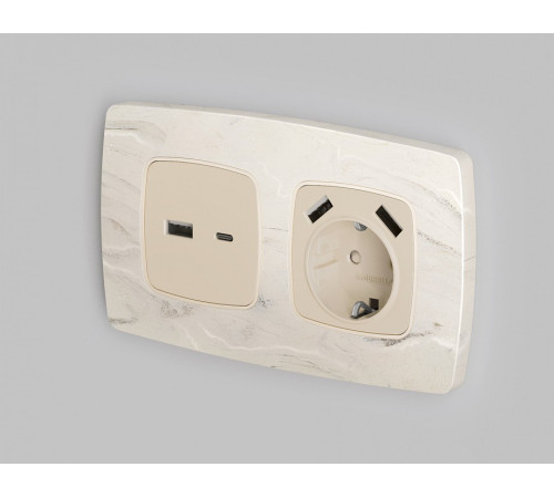 Накладка для розетки с заземлением и со шторками и 2хUSB type A Ambrella Volt Quant OP3290