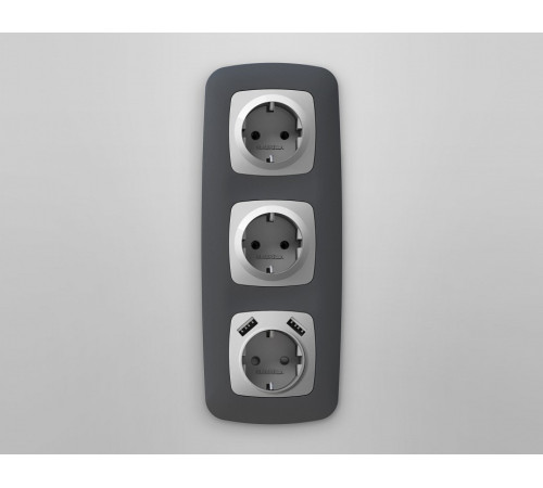 Накладка для розетки с заземлением и со шторками и 2хUSB type A Ambrella Volt Quant OP4090