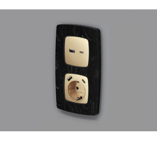 Накладка для розетки с заземлением и со шторками и 2хUSB type A и C Ambrella Volt Quant OP6100