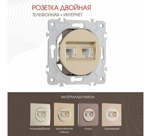 Розетка двойная RJ-11 и Ethernet RJ-45, без рамки Arte Milano am-202 202.44-1.shampan