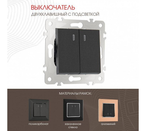 Выключатель двухклавишный с подсветкой без рамки Arte Milano 203 203.31-2.black