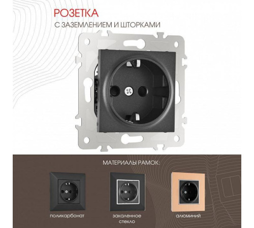 Розетка с заземлением и со шторкой, без рамки Arte Milano am-203 203.40-1.black