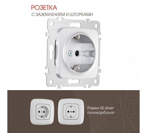 Розетка с заземлением и со шторкой, без рамки Arte Milano am-205 205.40-1.silver