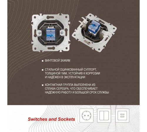 Розетка телефонная RJ-11 без рамки Arte Milano am-205 205.51-1.shampan