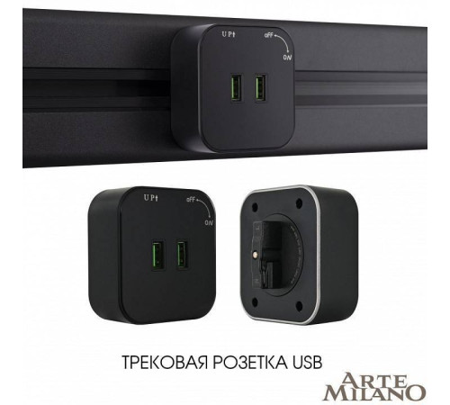 Розетка 2xUSB на треке Arte Milano Am-track-sockets 380022TS/USBx2 Black