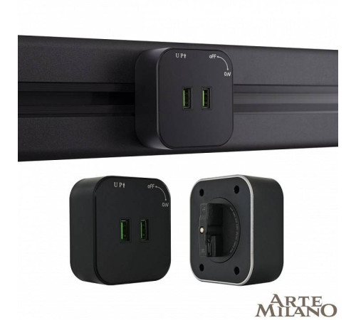Розетка 2xUSB на треке Arte Milano Am-track-sockets 380022TS/USBx2 Black