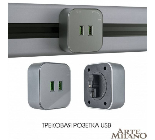 Розетка 2xUSB на треке Arte Milano Am-track-sockets 380022TS/USBx2 Grey