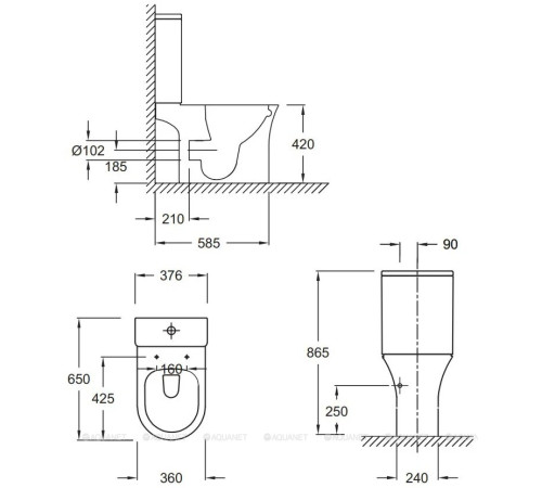 Чаша напольного унитаза Jacob Delafon Aleo Rimless UJAL102-0