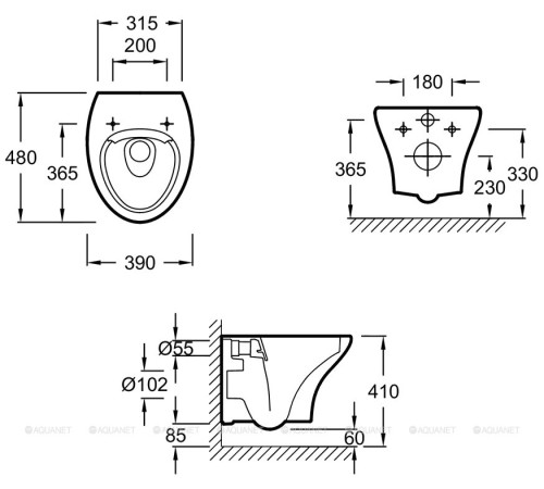 Унитаз подвесной Jacob Delafon Nouvelle Vague 480х390 мм без сиденья EDK102-00