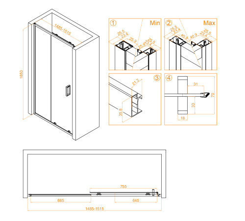 Душевая дверь RGW Classic CL-14B 1500 мм черный 32091415-14