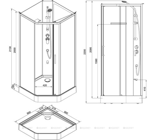 Душевая кабина Aquanet Passion P 3.0 900x900 мм пентагональная зеркало хром Набор 00348370