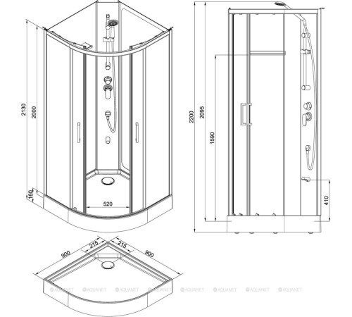 Душевая кабина Aquanet Passion R 3.0 1/4 круга 900x900 мм хром 00348329