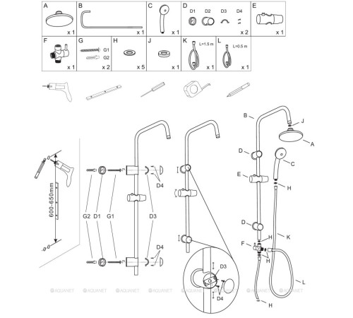 Душевая колонна Aquanet Passion R без смесителя черный матовый AF300-70-R-B