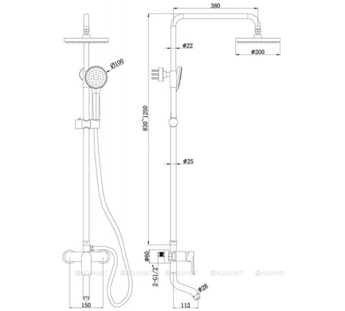 Душевая стойка со смесителем для ванны Bravat Emeralda F6337371CP-A-RUS