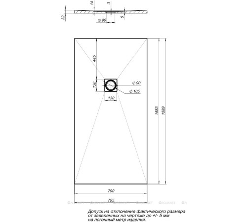Душевой поддон Aquanet Pleasure NEW 1600х800х30 мм серый камень без сифона 00258880
