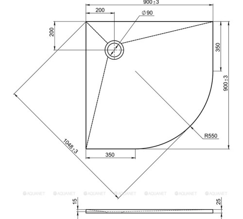 Душевой поддон Jacob Delafon Tolbiac 90x90 см четверть круга искусственный камень черный матовый E6D329RU-NGM